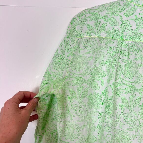Roberta Roller Rabbit Blouse Top Womens Medium Green Floral 3/4 Sleeve Pintuck - Picture 16 of 16